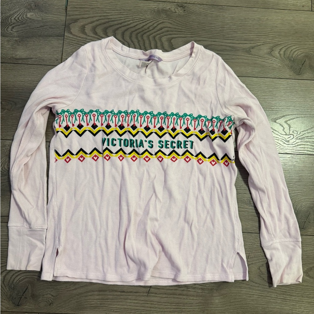 Victoria's Secret Pink Long Sleeve Waffle Knit Thermal Shirt Size Medium